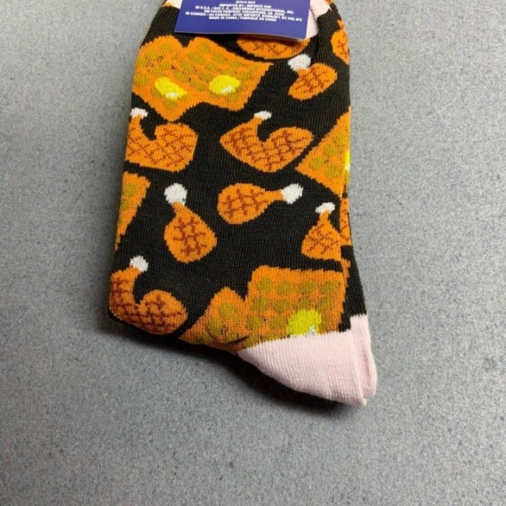 Mens Socks Chicken Waffles Womens Unisex Brown Black White Yellow - Picture 3 of 4